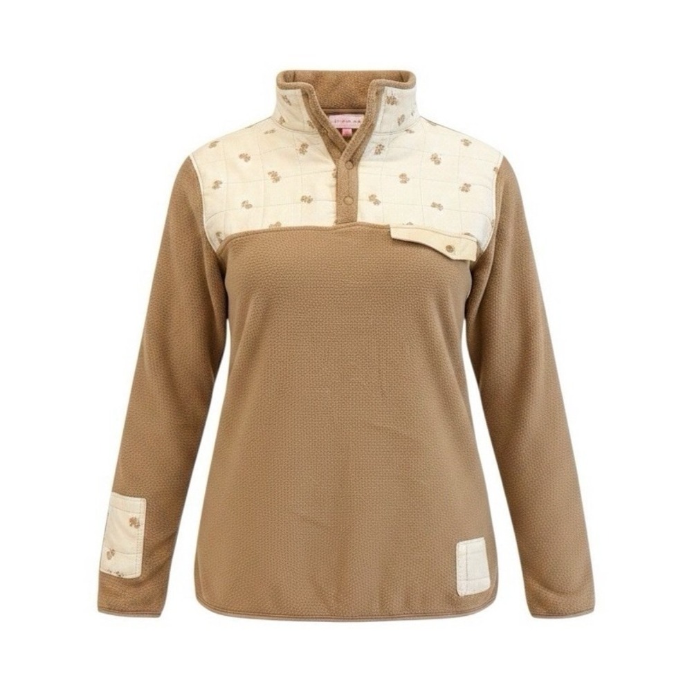 Happy Camp3r Women's Camp3y Dream Henley Fleece Pullover Sweater Bear Brown M